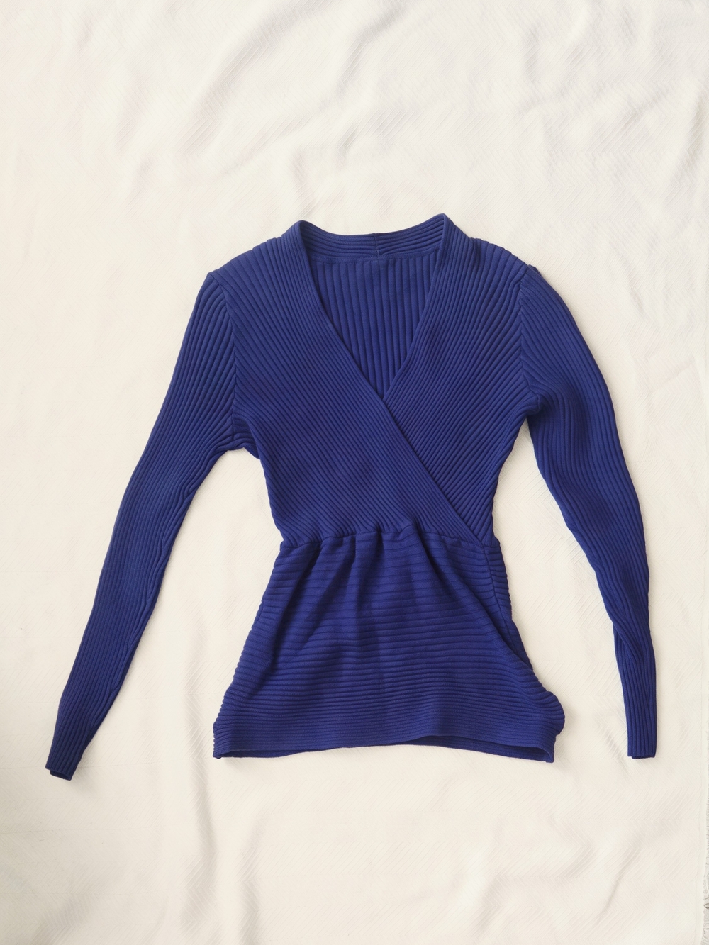 Ribbed Wrap V-Neck Top - Royal Blue